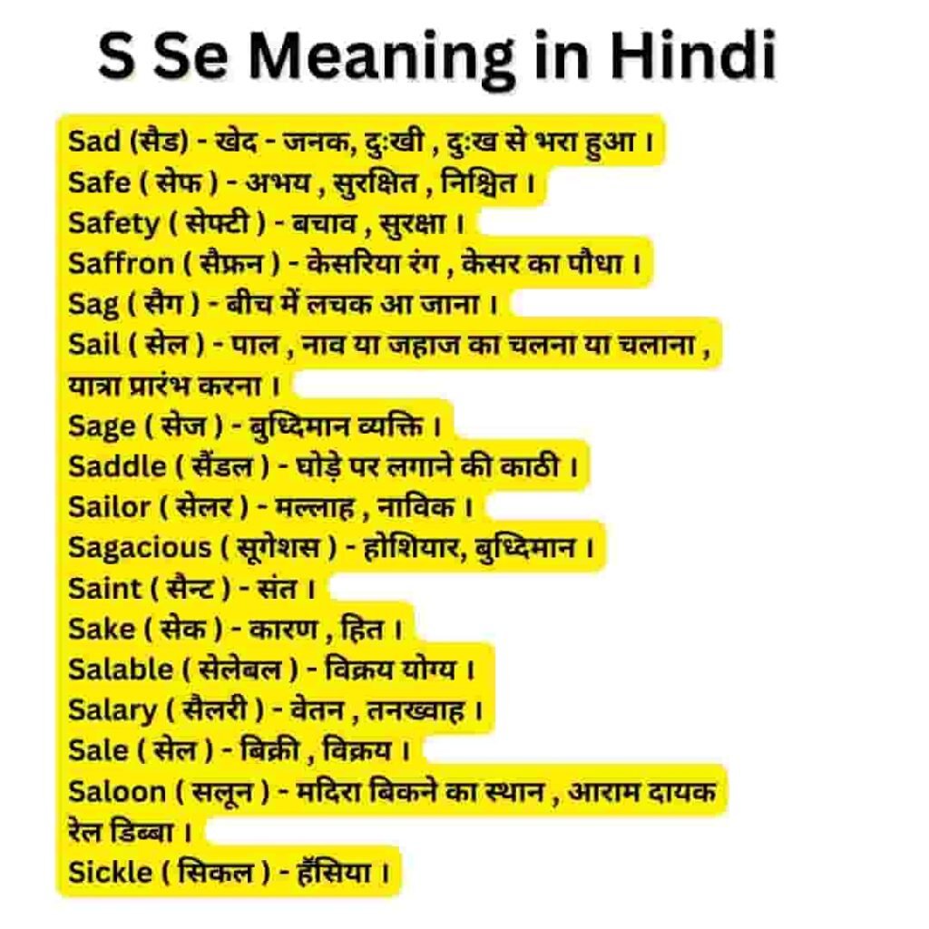 s se word meaning in hindi
